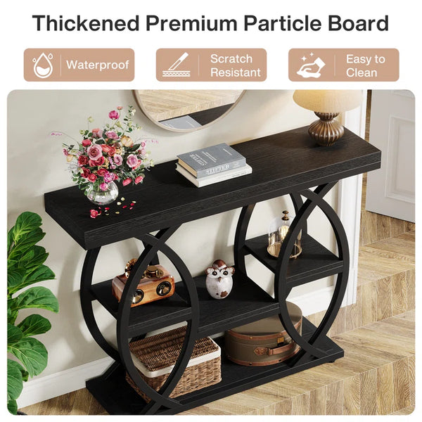 Wide Four-Tier Entryway Console Table  Wooden Bazar