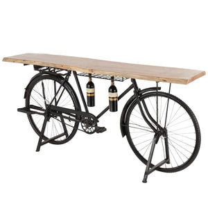 Metal Bike Bar Table with Live Edge Wood Top  Wooden Bazar