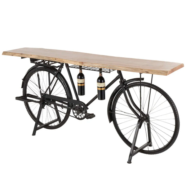 Metal Bike Bar Table with Live Edge Wood Top  Wooden Bazar
