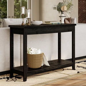 Solid Wood Top Console Table – Farmhouse Entryway Table with Storage Shelf  Wooden Bazar