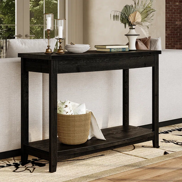 Solid Wood Top Console Table – Farmhouse Entryway Table with Storage Shelf  Wooden Bazar