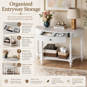 Half-Moon Console Table with Drawer & Bottom Shelf  Wooden Bazar