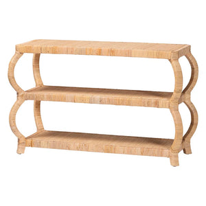 Cecely Bohemian Natural Rattan 3-Tier Console Table  Wooden Bazar