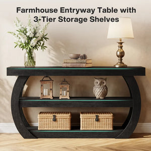 Console Table with Storage Shelves  Wooden Bazar