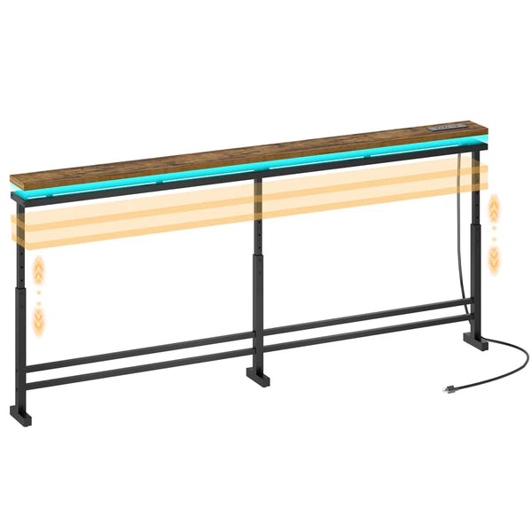 Height-Adjustable Console Table with LED Light & Charging Station  Wooden Bazar