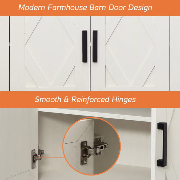 Modern Farmhouse Accent Cabinet with Barn Doors & Drawers  Wooden Bazar