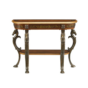 Console Table with Ornate Horse Motif Legs  Wooden Bazar