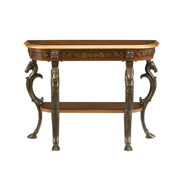 Console Table with Ornate Horse Motif Legs  Wooden Bazar