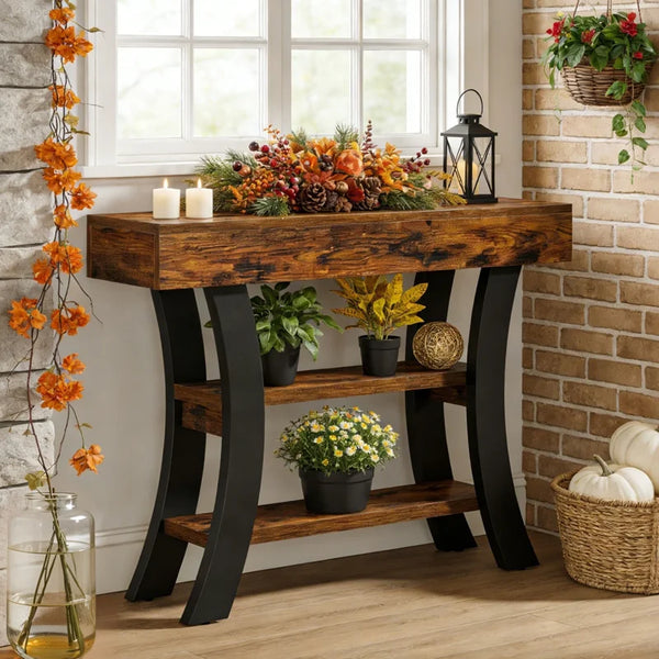 Console Table with Curved Frame & Storage  Wooden Bazar