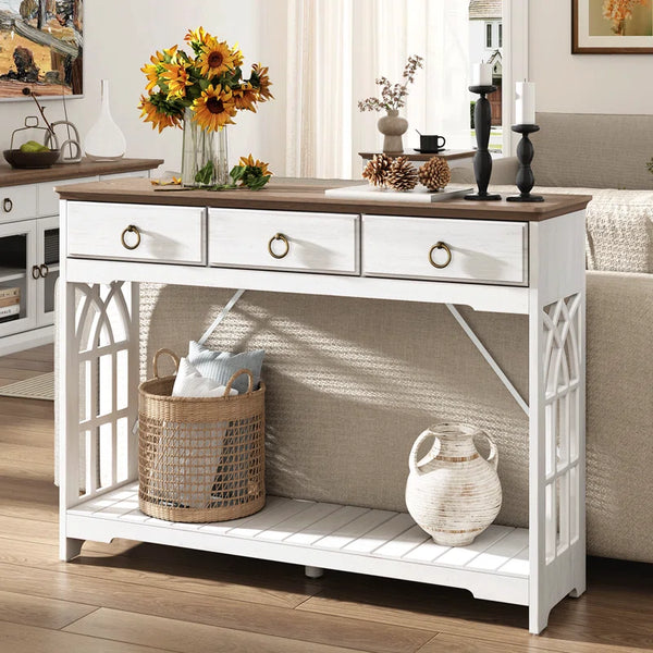 3-Drawer Farmhouse Console Table for Entryway  Wooden Bazar