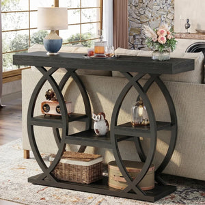 Wide Four-Tier Entryway Console Table  Wooden Bazar