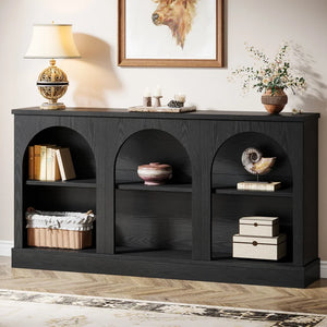 Farmhouse Console Table with 3-Tier Storage  Wooden Bazar