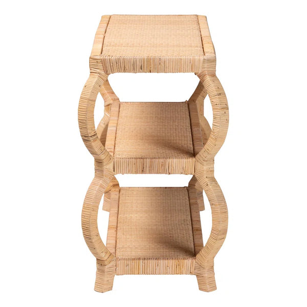 Cecely Bohemian Natural Rattan 3-Tier Console Table  Wooden Bazar
