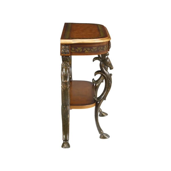 Console Table with Ornate Horse Motif Legs  Wooden Bazar