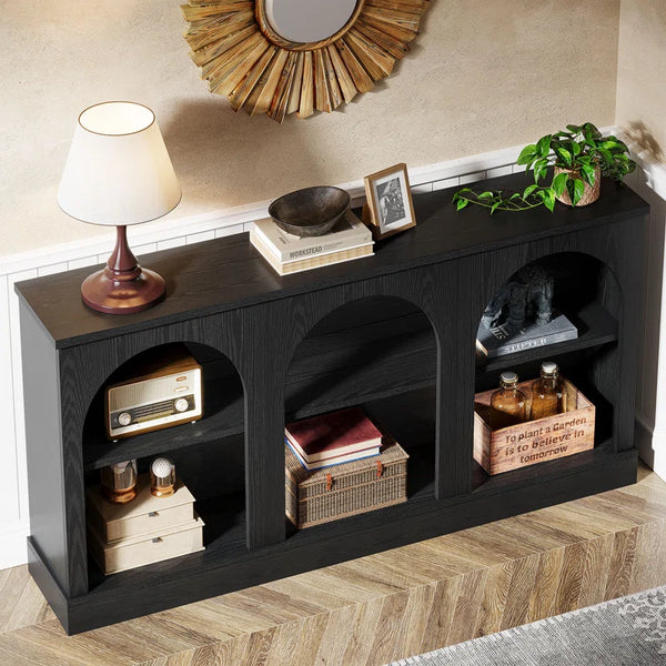 Farmhouse Console Table with 3-Tier Storage  Wooden Bazar