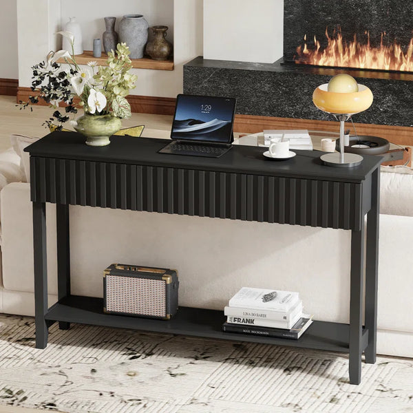Valdemara 3-Drawer Console Table with Lower Shelf  Wooden Bazar