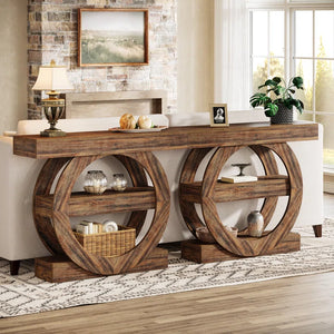 Farmhouse 3-Tier Console Table with Storage Shelves  Wooden Bazar