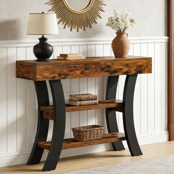 Console Table with Curved Frame & Storage  Wooden Bazar