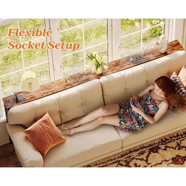 Sofa Console Table with Power Outlets & USB-C Ports  Wooden Bazar