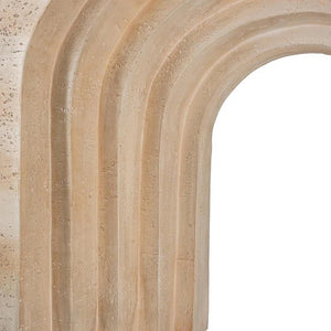 Modern Arched Sculptural Console Table – Beige Faux Travertine Finish  Wooden Bazar