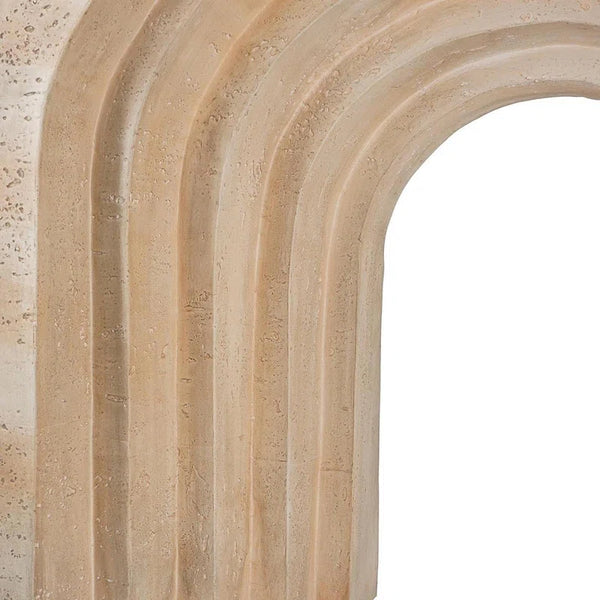 Modern Arched Sculptural Console Table – Beige Faux Travertine Finish  Wooden Bazar