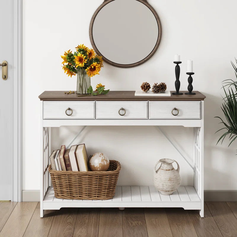 3-Drawer Farmhouse Console Table for Entryway  Wooden Bazar