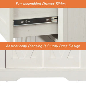 Modern Farmhouse Accent Cabinet with Barn Doors & Drawers  Wooden Bazar