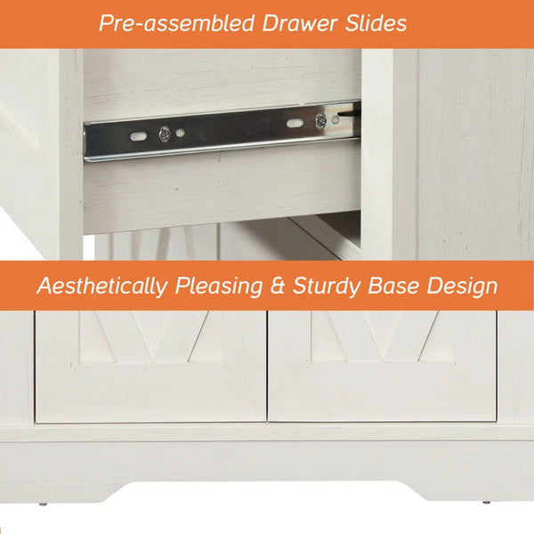 Modern Farmhouse Accent Cabinet with Barn Doors & Drawers  Wooden Bazar