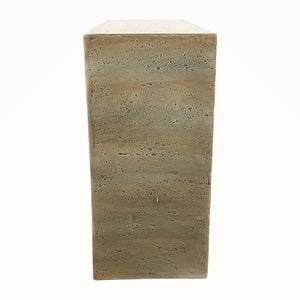 Modern Arched Sculptural Console Table – Beige Faux Travertine Finish  Wooden Bazar