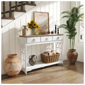 3-Drawer Farmhouse Console Table for Entryway  Wooden Bazar