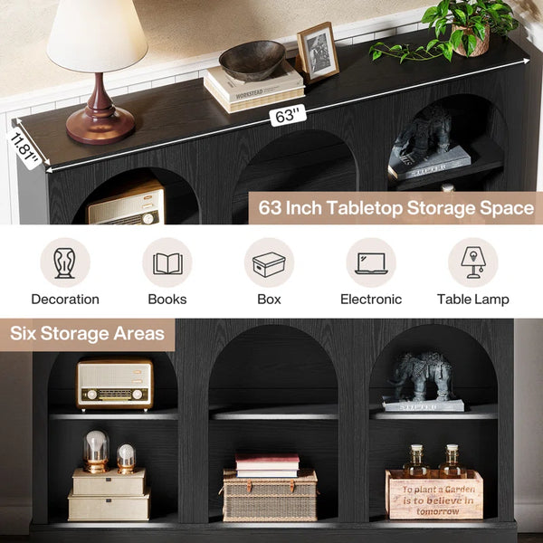 Farmhouse Console Table with 3-Tier Storage  Wooden Bazar