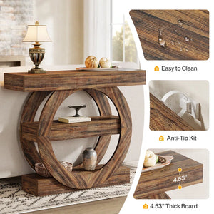Farmhouse 3-Tier Console Table with Storage Shelves  Wooden Bazar