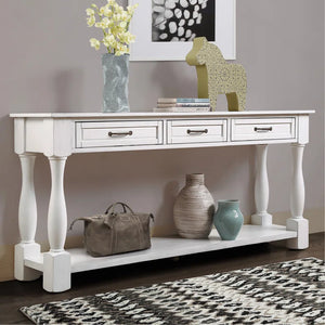 Long Wood Console Table with 3 Drawers & Bottom Shelf  Wooden Bazar