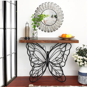 Solid Wood Console Table with Butterfly Iron Base  Wooden Bazar