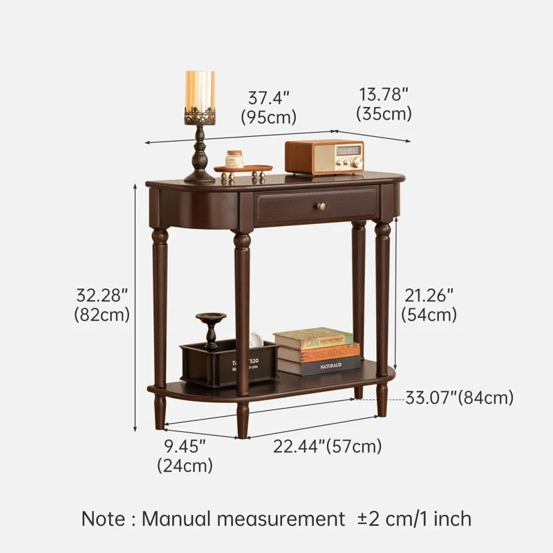Traditional Small Solid Wood Top Console Table with Drawer & Shelf – Turned Legs  Wooden Bazar