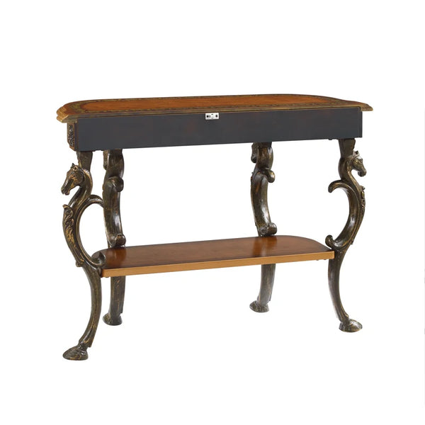 Console Table with Ornate Horse Motif Legs  Wooden Bazar