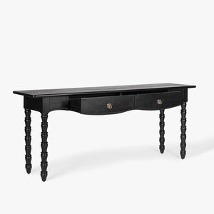 Isabel Spindle Solid Wood 2-Drawer Console Table with Brass Knobs  Wooden Bazar