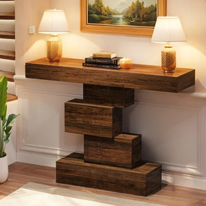 Wood Console Table with Geometric Base for Entryway & Living Room  Wooden Bazar