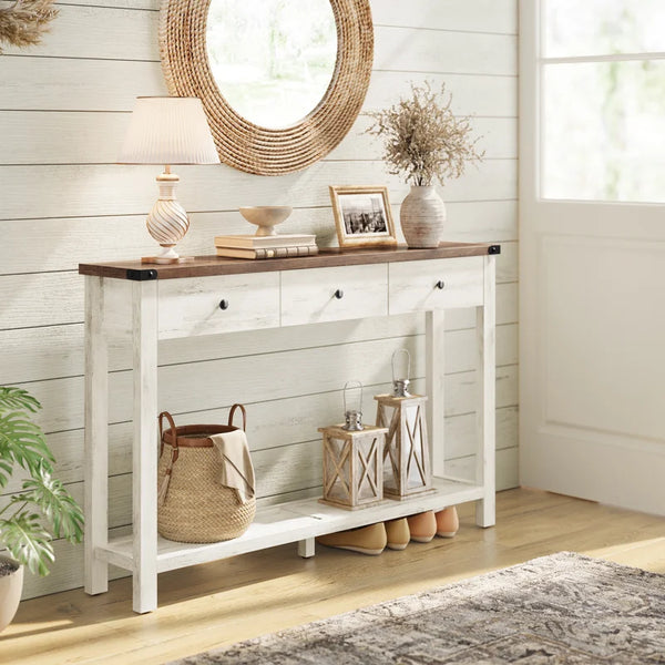 Sahai Traditional Console Table with 3 Drawers  Wooden Bazar