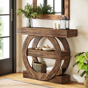 Farmhouse 3-Tier Console Table with Storage Shelves  Wooden Bazar
