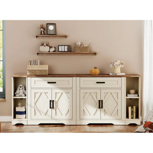 Modern Farmhouse Accent Cabinet with Barn Doors & Drawers  Wooden Bazar