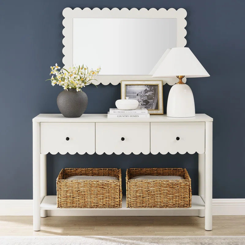 Emmeline 3-Drawer Scalloped Console Table  Wooden Bazar