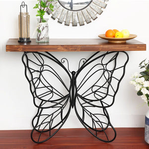 Solid Wood Console Table with Butterfly Iron Base  Wooden Bazar