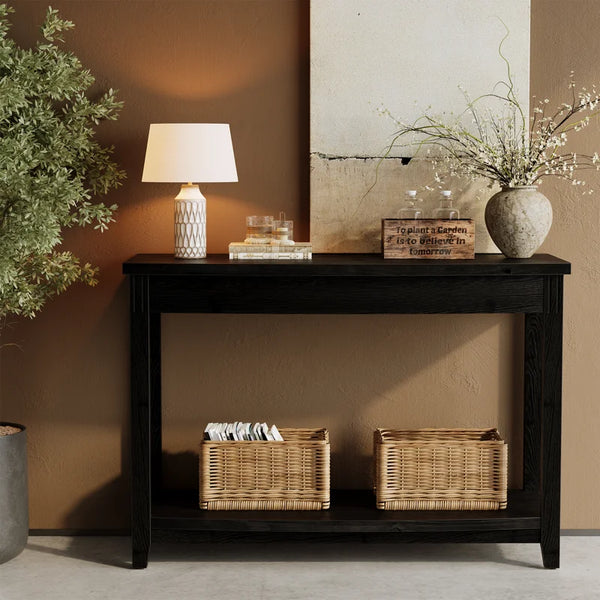 Solid Wood Top Console Table – Farmhouse Entryway Table with Storage Shelf  Wooden Bazar