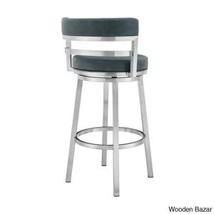 Deherreraz Modern Swivel Counter And Bar Stool With Open Low Back Footrest In Metal Faux Leather