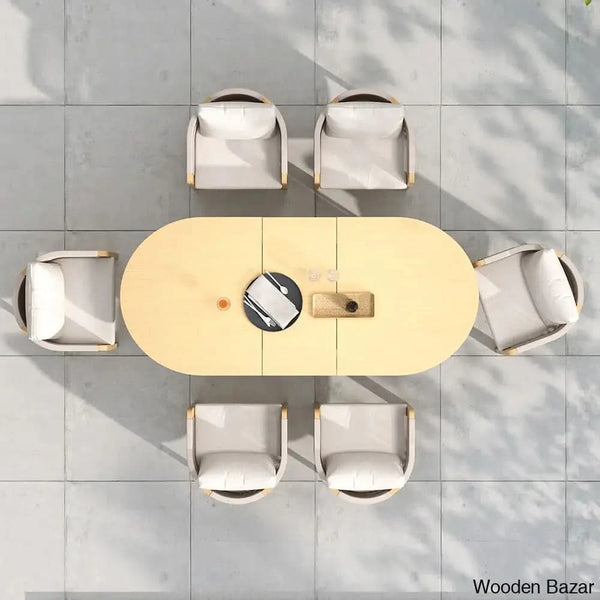Delsie 6 Seater Aluminium Outdoor Dining Table Set With Extendable And Wooven Arm Chair
