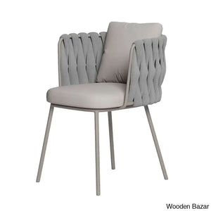 Delsie 6 Seater Oval Faux Marble Outdoor Dining Set With Rope Woven Armchairs