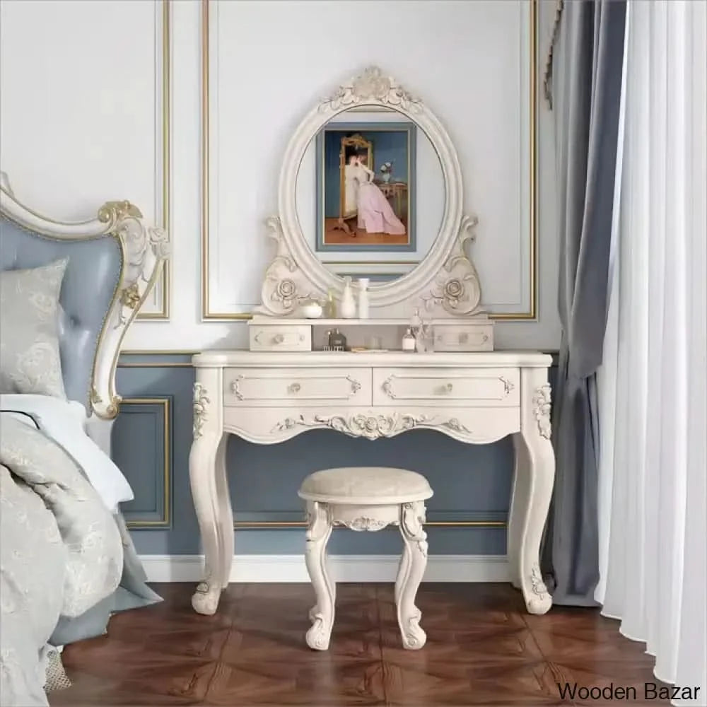 Demartino Vanity Dressing Table With Mirror And Stool
