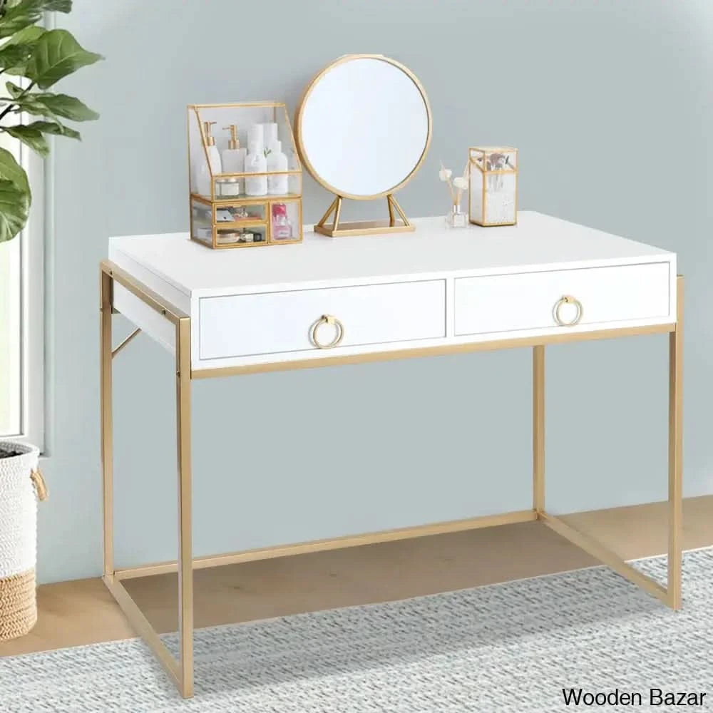 Denerick White Makeup Vanity Dressing Table Writing Desk With 2 Storage Drawers And Lighted Mirror