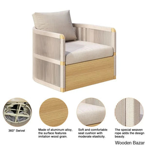 Denny Modern Khaki Swivel Sofa Set With Aluminium And Rope Design - Wooden Bazar